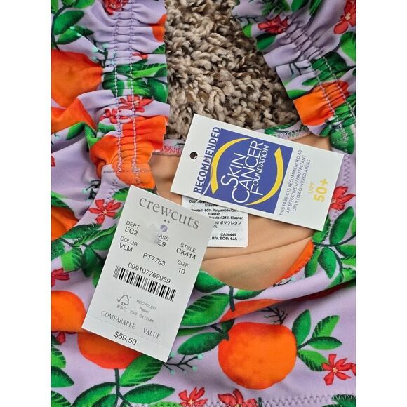 NWT J.Crew Crewcuts Girls Ruffle Bikini Set Sz 10 Orange Print UPF 50+ - Picture 3 of 8